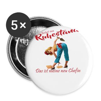 Jetzt im Ruhestand Sex Chefin Handwerker Maurer - Buttons groß 56 mm (5er Pack) - Weiß - Vorne