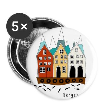 Bergen I souvenir from Norway - Buttons large 2.2''/56 mm (5-pack) - white - Front