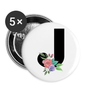 Lettre J cadeau personnalisé alphabet prénom noël - Lot de 5 grands badges (56 mm) - blanc - Devant