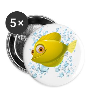 yellow fish swimming around lots of blue bubbles - Buttons large 2.2''/56 mm (5-pack) - white - Front