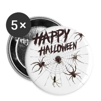 Happy Halloween Spinnen - Buttons groß 56 mm (5er Pack) - Weiß - Vorne