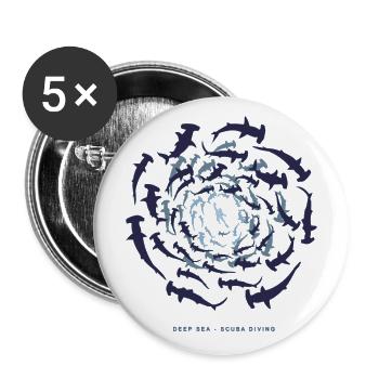 Deep Sea - Scuba Diving - Hammerhead Shark - Buttons large 2.2''/56 mm (5-pack) - white - Front
