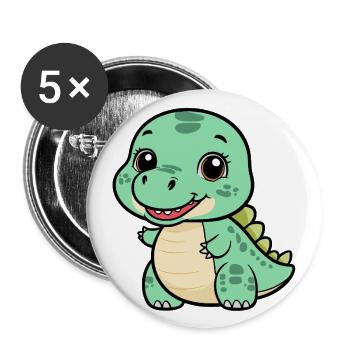 Cute Dino with a Grin - Green - Buttons large 2.2''/56 mm (5-pack) - white - Front