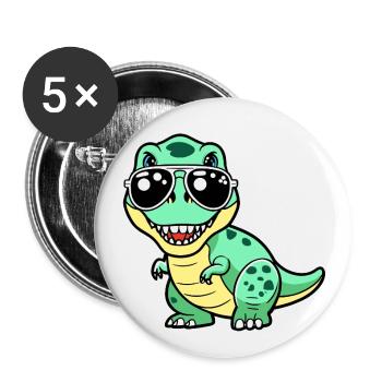 Dino mit Brille - Cool - Buttons groß 56 mm (5er Pack) - Weiß - Vorne