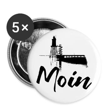 Moin für Nordlichter mit Leuchtturm Obereversand - Buttons groß 56 mm (5er Pack) - Weiß - Vorne