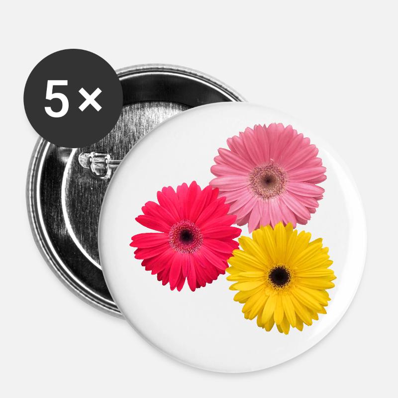 colorful flowering gerbera flowers, gerberas, flowers, - Buttons large 2.2''/56 mm (5-pack) - white