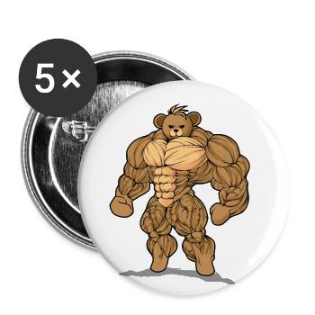 Ours en peluche musclé - Lot de 5 grands badges (56 mm) - blanc - Devant