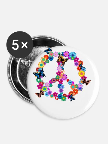Frieden - Buttons groß 56 mm (5er Pack) - Weiß