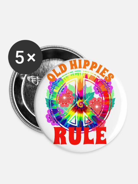 Peacezeichen Hippie Blumen - Buttons groß 56 mm (5er Pack) - Weiß
