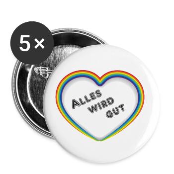 Regenbogen Herz - Alles wird gut - Buttons groß 56 mm (5er Pack) - Weiß - Vorne