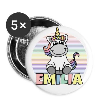 Emilia Name Cute Unicorn Rainbow First Name - Buttons large 2.2''/56 mm (5-pack) - white - Front