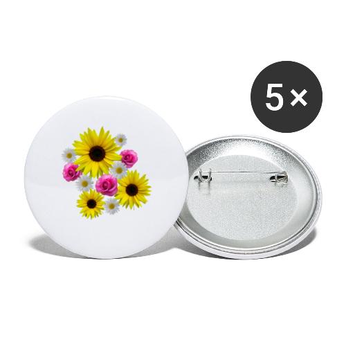 Sonnenblumen, Rosen, Margeriten, Blumen, floral - Buttons groß 56 mm (5er Pack)