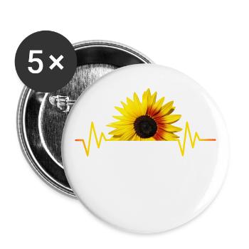 Sonnenblumen, Sonnenblume, Herzschlag, Rhythmus - Buttons groß 56 mm (5er Pack) - Weiß - Vorne