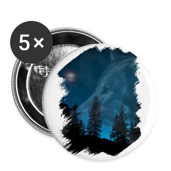 Wolf Mond Wald Brush Stroke Dunkel - Buttons groß 56 mm (5er Pack) - Weiß - Vorne