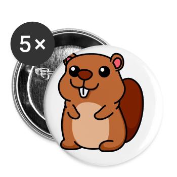 Beaver Comic Animal - Buttons large 2.2''/56 mm (5-pack) - white - Front