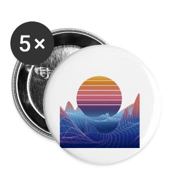 Synthwave Sunset Design - Buttons groß 56 mm (5er Pack) - Weiß - Vorne