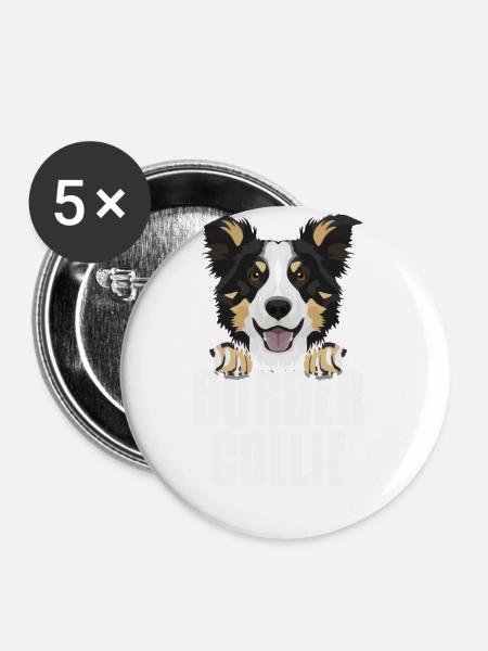 Lächelnder Border Collie - Buttons groß 56 mm (5er Pack) - Weiß