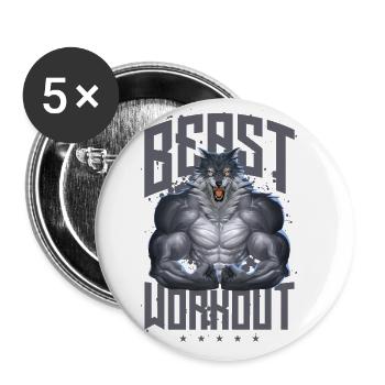 Wolf Beast Workout - Buttons groß 56 mm (5er Pack) - Weiß - Vorne
