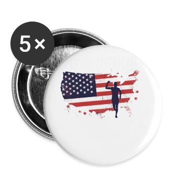 Amerikanische Fahne Marathon, Trailrunning - Buttons groß 56 mm (5er Pack) - Weiß - Vorne