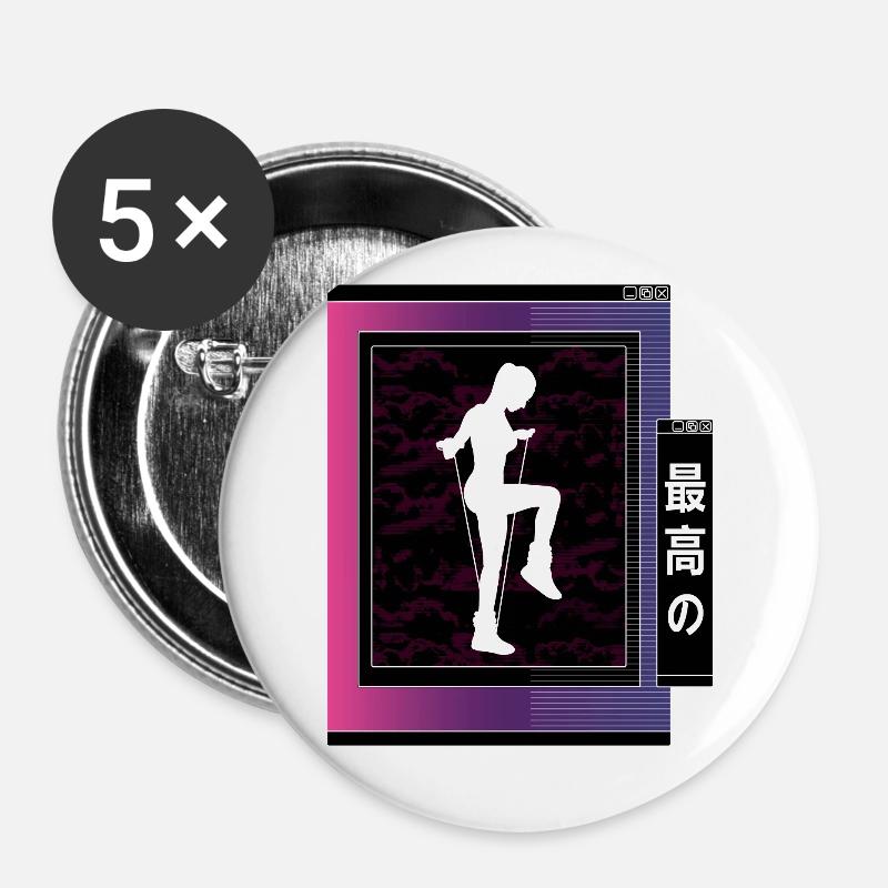 Vaporwave Metaverse Rope Jumping - Buttons large 2.2''/56 mm (5-pack) - white