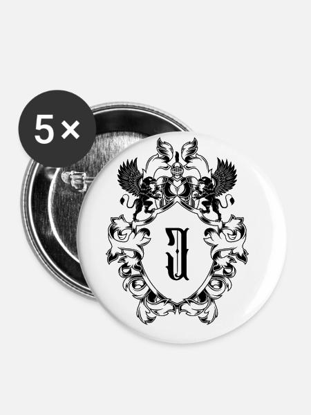 J Buchstabe Wappen - Buttons groß 56 mm (5er Pack) - Weiß