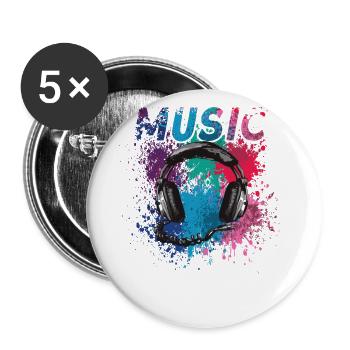 Musican Lover Casque Juste de la musique - Lot de 5 grands badges (56 mm) - blanc - Devant