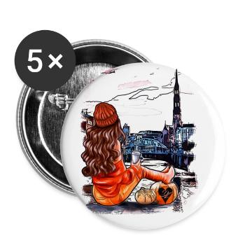 Hamburger Skyline Illustration - Buttons groß 56 mm (5er Pack) - Weiß - Vorne