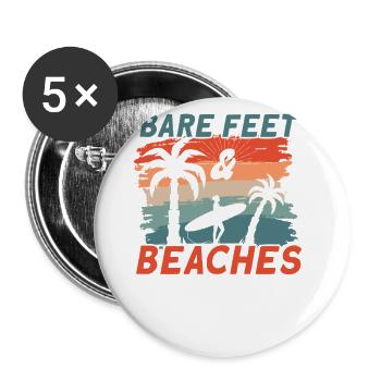 Surfing Barefoot Beach Surfer Board Summer Time - Buttons large 2.2''/56 mm (5-pack) - white - Front