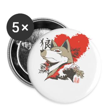 Retro japan wolf Big Kanagawa wave - Buttons large 2.2''/56 mm (5-pack) - white - Front