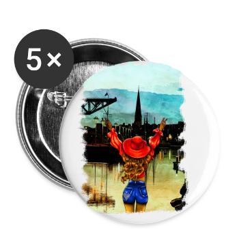 Rostock Stadthafen blonde Frau Illustration - Buttons groß 56 mm (5er Pack) - Weiß - Vorne