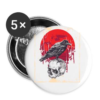 Gothic Skull-Red Moon-Black Crow - Buttons large 2.2''/56 mm (5-pack) - white - Front