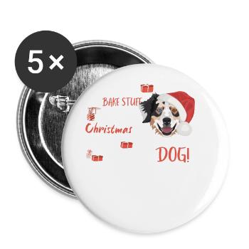 Berger australien Joyeux Noël - Lot de 5 grands badges (56 mm) - blanc - Devant