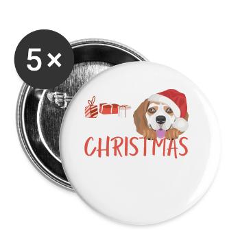 Beagle Frohe Weihnachten - Buttons groß 56 mm (5er Pack) - Weiß - Vorne