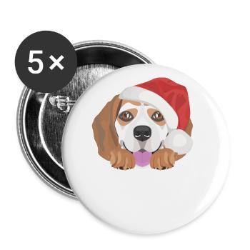 Beagle Frohe Weihnachten - Buttons groß 56 mm (5er Pack) - Weiß - Vorne
