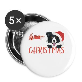 Border Collie Merry Christmas - Buttons large 2.2''/56 mm (5-pack) - white - Front