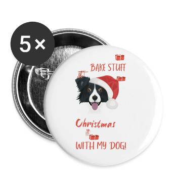 Border Collie Merry Christmas - Buttons large 2.2''/56 mm (5-pack) - white - Front