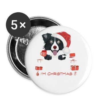 Border Collie Christmas Market - Buttons large 2.2''/56 mm (5-pack) - white - Front
