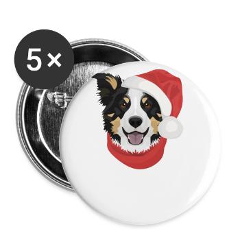 Border Collie Merry Christmas - Buttons large 2.2''/56 mm (5-pack) - white - Front