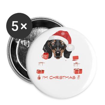 Marché de Noël du teckel - Lot de 5 grands badges (56 mm) - blanc - Devant