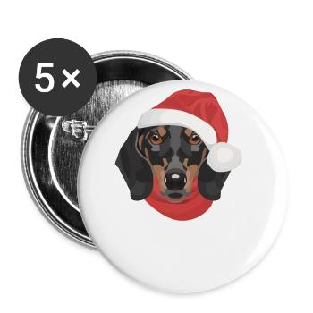 Dackel Frohe Weihnachten - Buttons groß 56 mm (5er Pack) - Weiß - Vorne