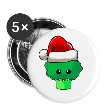 Broccoli Weihnachten Comic Xmas - Buttons groß 56 mm (5er Pack) - Weiß - Vorne
