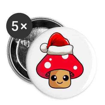 Pilz Weihnachten Comic Xmas - Buttons groß 56 mm (5er Pack) - Weiß - Vorne