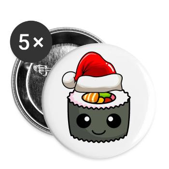 Sushi Weihnachten Comic Xmas - Buttons groß 56 mm (5er Pack) - Weiß - Vorne