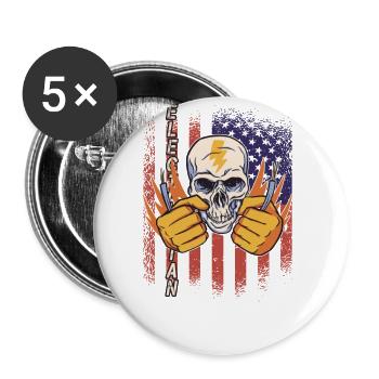 Lustiger Elektrischer Arbeiter-schädel - Buttons groß 56 mm (5er Pack) - Weiß - Vorne