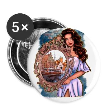 Wismar Illustration Woman with Mirror - Buttons large 2.2''/56 mm (5-pack) - white - Front