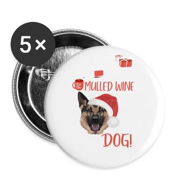 Berger allemand Vin chaud Noël - Lot de 5 grands badges (56 mm) - blanc - Devant