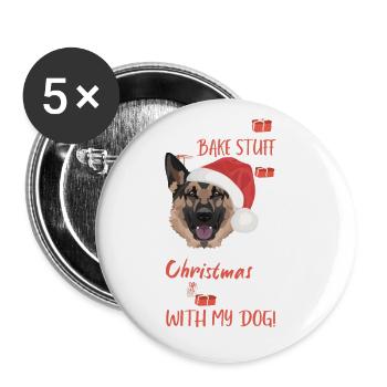 German Shepherd Merry Christmas - Buttons large 2.2''/56 mm (5-pack) - white - Front
