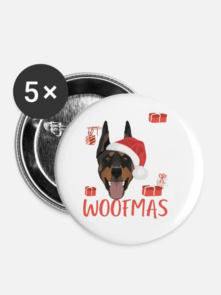 Dobermann Frohe Weihnachten - Buttons groß 56 mm (5er Pack) - Weiß