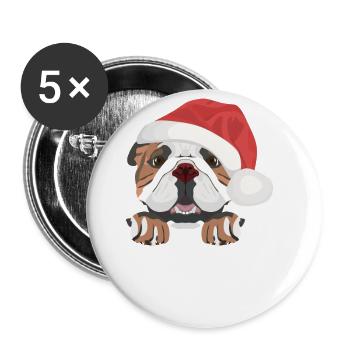 Englische Bulldogge Frohe Weihnachten - Buttons groß 56 mm (5er Pack) - Weiß - Vorne