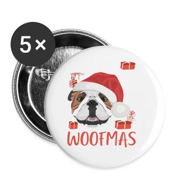 Englische Bulldogge Frohe Weihnachten - Buttons groß 56 mm (5er Pack) - Weiß - Vorne